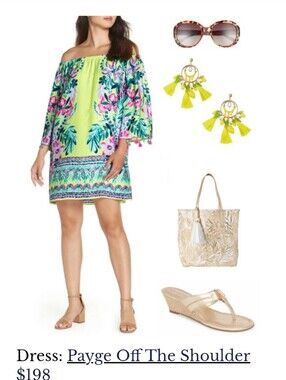 Lily Pulitzer Payge  Neon Lime Off-the-Shoulder Floral Shift Dress